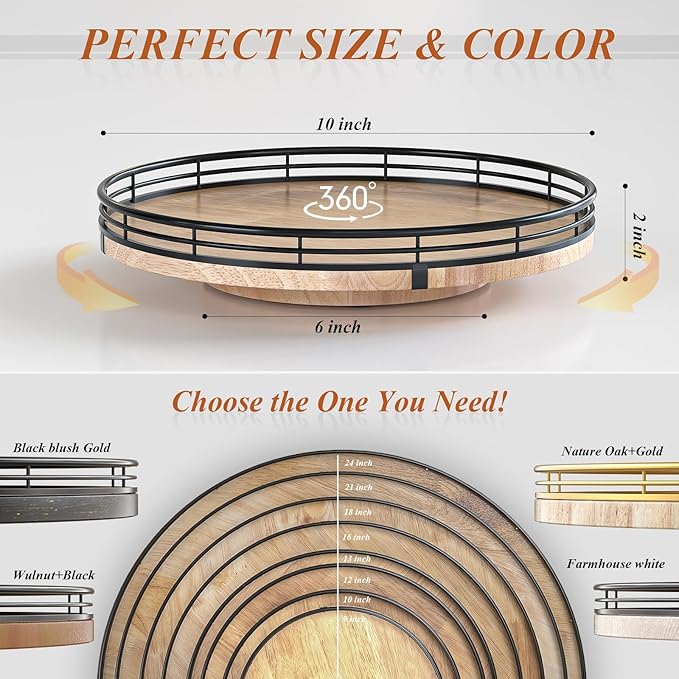 10" Lazy Susan Oak Wood Turntable Organizer for Cabinet, Round Wooden Farmhouse Lazy Susan Organization and Storage for Dining Table, Pantry, Kitchen, Countertop, Cupboard,Home Decor-Ruum Studio Home