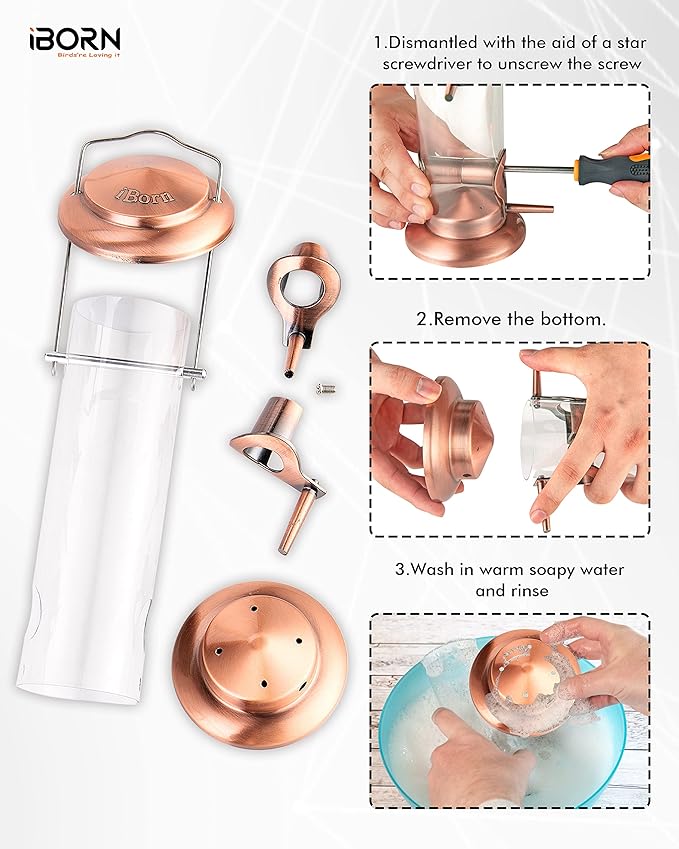 iBorn Metal Bird Feeder Hanging Wild Bird Feeders for Mix Seed Blends Heavy Duty All Metal Finishing, Copper Finish, 8 Inch 2 Port (Seed is not Included)-Ruum Studio Home