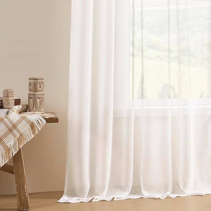 Joydeco Sheer Curtains 72 Inches Long, White Curtains for Living Room 2 Panels Set, Window Curtains Privacy Assured with Light Filtering(W52 x L72 Inch,Pure White)-Ruum Studio Home