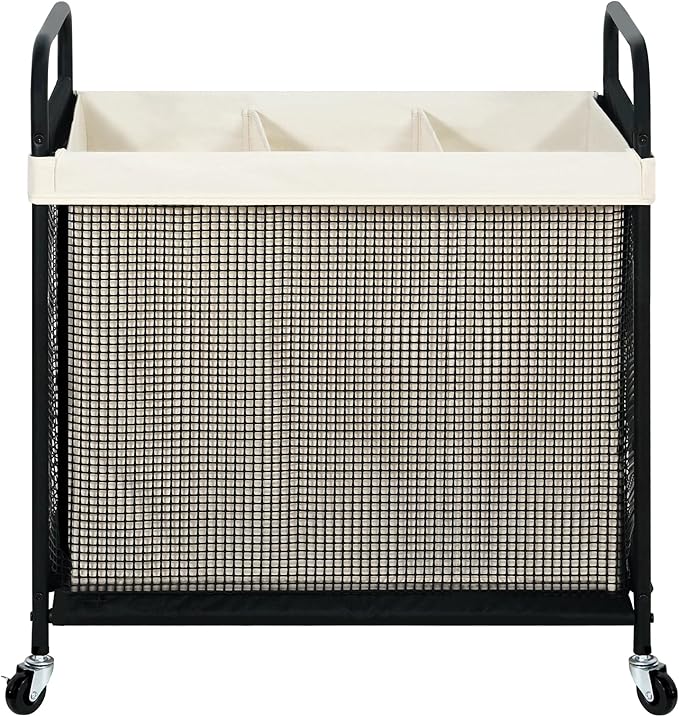 STO STO Laundry Hamper 3 Section, 120L Rolling Laundry Sorter Cart with Removable and Washable Liner Bag, Rolling Clothes Hamper with Metal Handle for Laundry Room and Bedroom-Ruum Studio Home