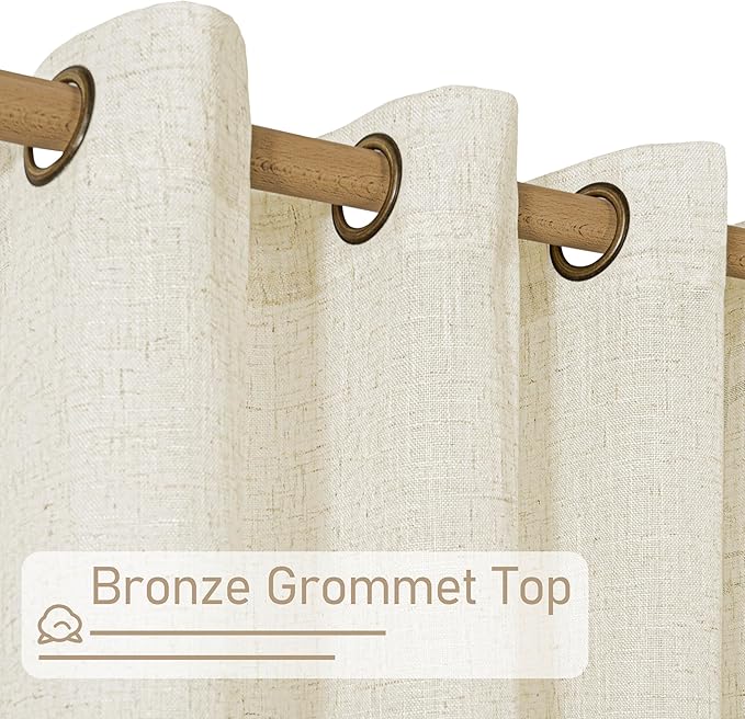 LAMIT 45 Inch Short Window Linen Curtains, Cream Ivory Light Filtering Panels Bronze Grommet Neutral Drapes for Cafe/Bathroom/Loft Room, Natural, 2 Panels, 34 x 45 Inch-Ruum Studio Home