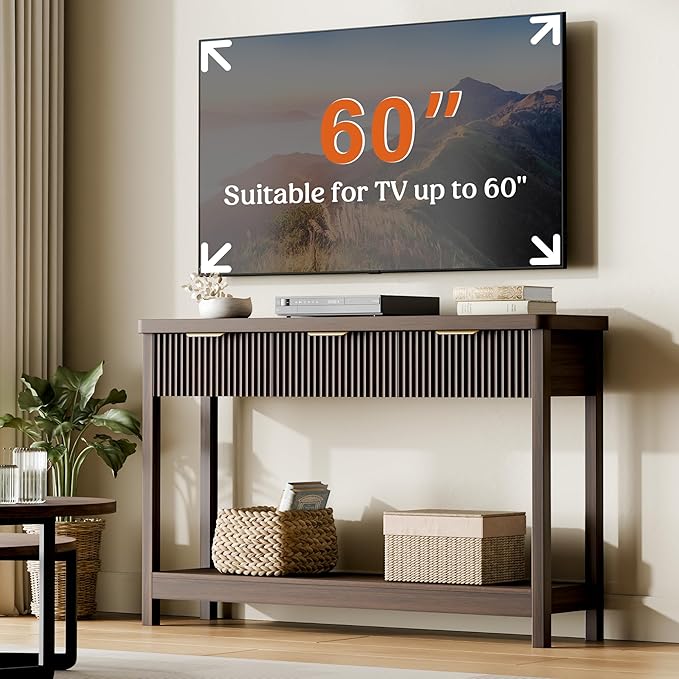 Lulive 51" Fluted Console Table for Entryway, Entryway Table with 3 Wooden Drawers, Farmhouse Behind Sofa Table for Living Room, Hallway, Couch, Foyer-Ruum Studio Home