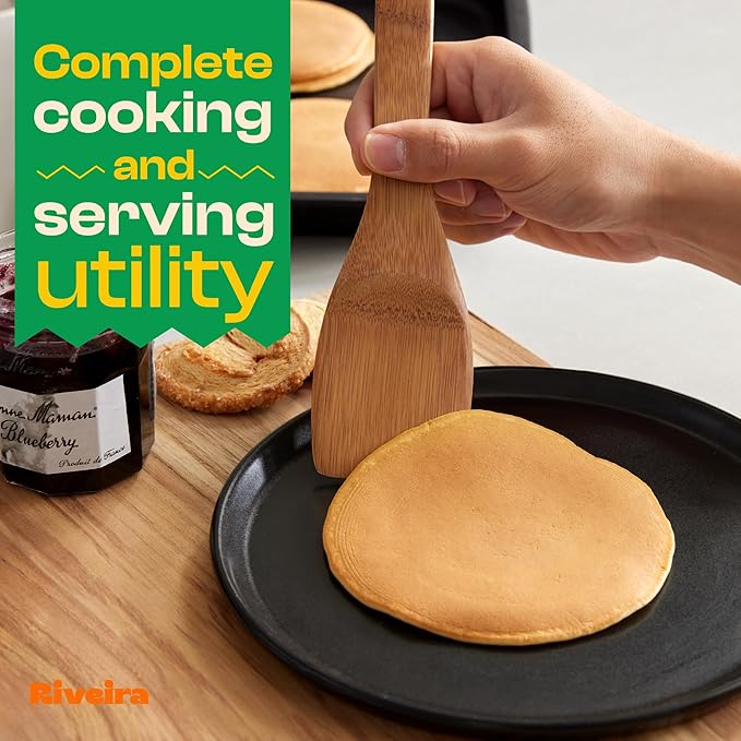 Riveira Dark Bamboo Wooden Spoons for Cooking 6-Piece, Apartment Essentials Wood Spatula Spoon Nonstick Kitchen Utensil Set Premium Quality Housewarming Gifts for Everyday Use-Ruum Studio Home