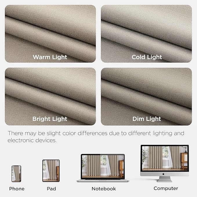 Joydeco 100% Blackout Pleated Curtains, Linen Window Curtains 2 Panel Sets 108 inches Long, Thermal Insulated Darkening Drapes for Bedroom(Cobblestone,40'' Wx108'' L)-Ruum Studio Home