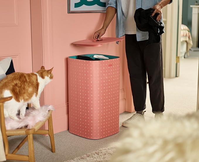 Joseph Joseph Tota Pop 60 liter/15.8 gallon Laundry Hamper Separation Basket with lid, 2 Removable Washing Bags with Handles- Coral/Green-Ruum Studio Home