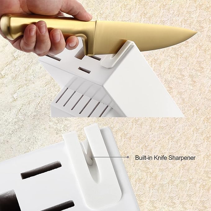 McCook® Knife Sets, Golden Titanium Stainless Steel Kitchen Knife Block Sets with Built-in Sharpener-Ruum Studio Home