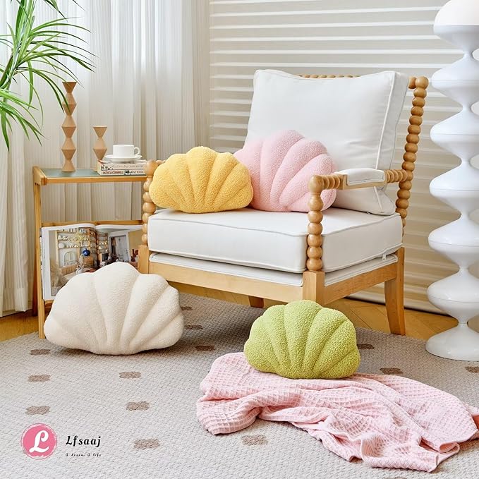 Pink Seashell Throw Pillows, Shell Shaped Throw Pillows, 18 Inch Soft Home Decorative Pillow Plush Cushion for Bed Couch Living Sofa Room Decor Accent Throw Pillow (Pink 18Inch)