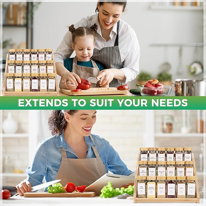 3-Tier Natural Bamboo Spice Rack Organizer - for Kitchen Cabinets, Countertops & Pantries - Space-Saving Tiered Shelf-Ruum Studio Home