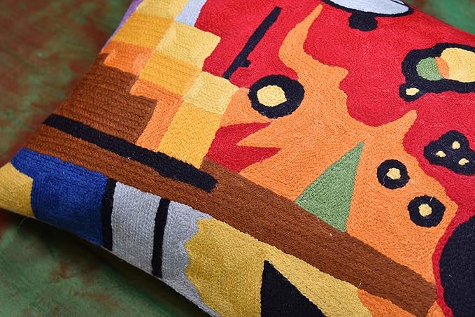 Lumbar Kandinsky Red Pillow Cover | Heavy Red Space Modern Throw Pillows Chair Cushion | Red Contemporary Pillow | Red Farmhouse Pillows | Modern Couch Pillow | Handmade Wool Size 14x20-Ruum Studio Home