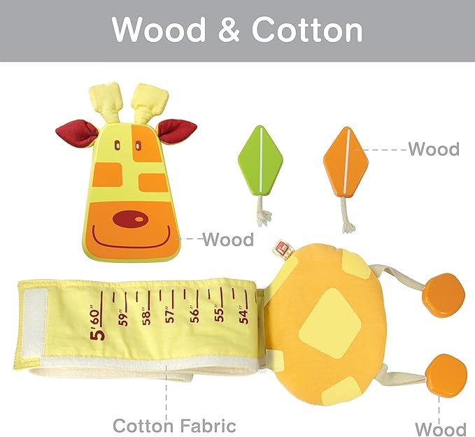 Wood and Fabric Wall Growth Chart, Height Measurement, Scale, Ruler for Kids (Giraffe)-Ruum Studio Home