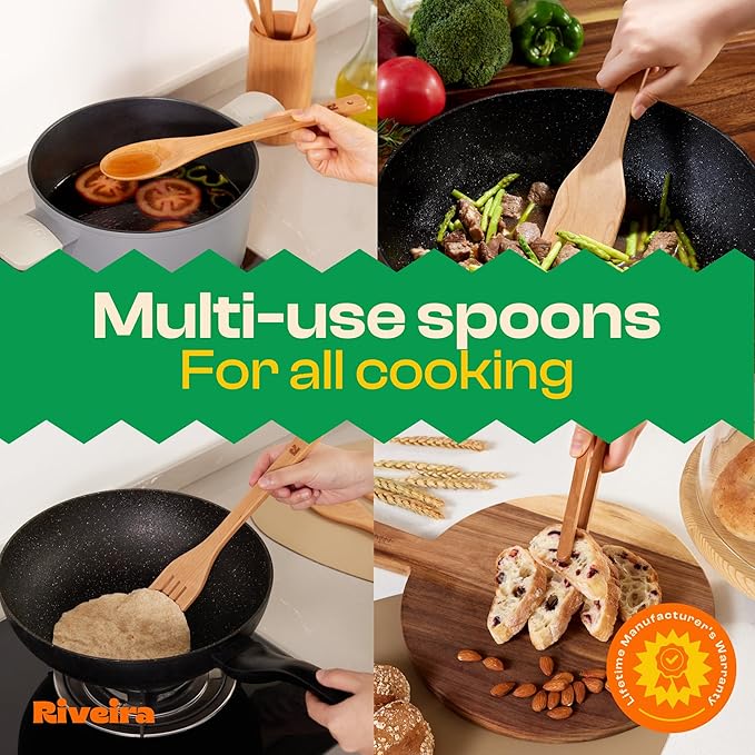 Riveira Cherry Wooden Spoons for Cooking Set of 9 – Natural Cherry Wooden Cooking Utensils, Wooden Spatula, Wooden Spoon - Premium Quality Wooden Utensil Set for Non-Toxic Cooking-Ruum Studio Home