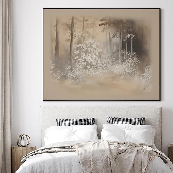 SIGNWIN 36"x46" Extra Large Framed Wall Art Misty Forest in Sepia Tones, Watercolor Woodland Landscape for Home Living Room Bedroom Decor (Frame Assembly Required)-Ruum Studio Home