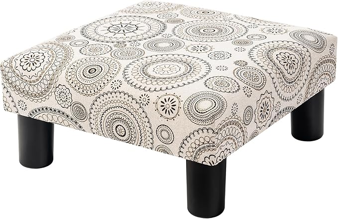 Joveco Small Foot Rest Stool Ottoman, Square Upholstered Fabric Footstool for Couch, Under Desk, Office, Living Room, Mandala Beige-Ruum Studio Home