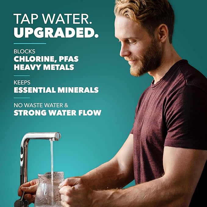Under Sink Water Filter for Sink Faucet by CuZn, 5 Year Filtration Life, Reduces PFAs, PFOS, Lead, Chlorine, Improves Taste of Tap Water with NSF/ANSI 42 & 372 Certified High Performance-Ruum Studio Home