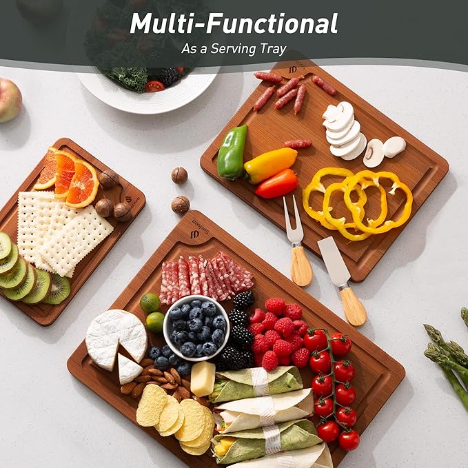 3 Packs Bamboo Cutting Board Set with Non Slip Feet and Over Sink Nice Solid Thick Wood Juice Groove Chopping Board Extra Large Big Small Best Hardwood Counter Organic Vegetable Kitchen Gadgets-Ruum Studio Home