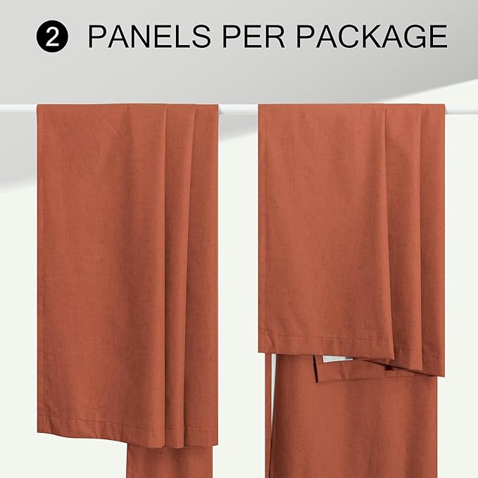 Terracotta Curtain 96 Inch Long for Living Room 2 Panel Back Tab Pleated Thick Linen Blackout Vintage Western Mid Century Thermal Black Out Window Drape for Bedroom Burnt Orange Rust Colored 96 Length