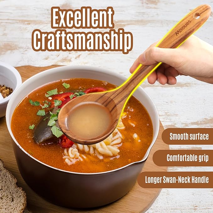 Wooden Spoons for Cooking, 12PCS Teak Wooden Kitchen Utensil Set with Spoon Rest - Smooth Finish, Non-Stick, Comfortable Grip, Heat Resistant Cooking Utensils Set-Ruum Studio Home