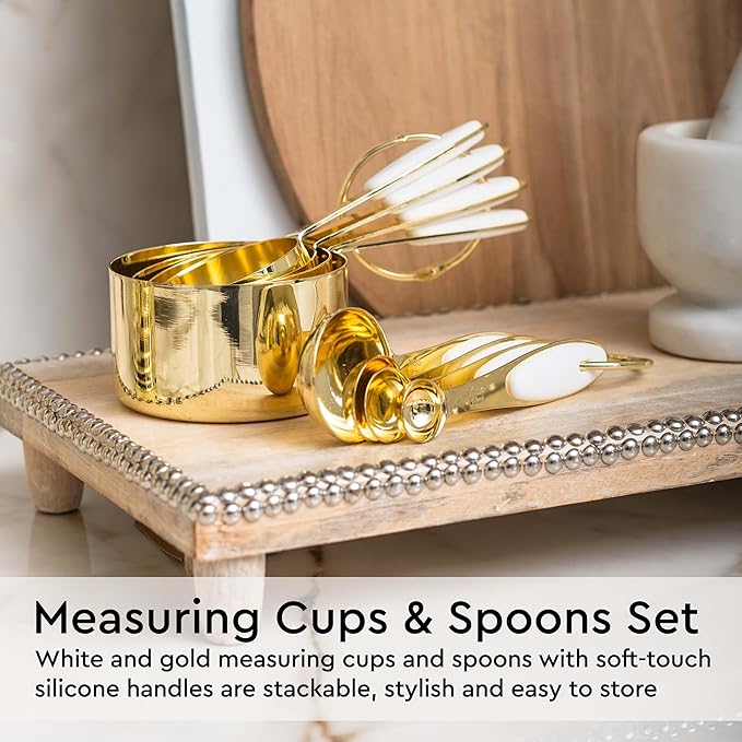 White and Gold Kitchen Utensils Set - 23-Piece Gold Kitchen Accessories Include Measuring Cups and Spoons Set, Silicone Utensils, and Utensil Holder for Baking, Cooking, and Stylish Kitchen Decor-Ruum Studio Home