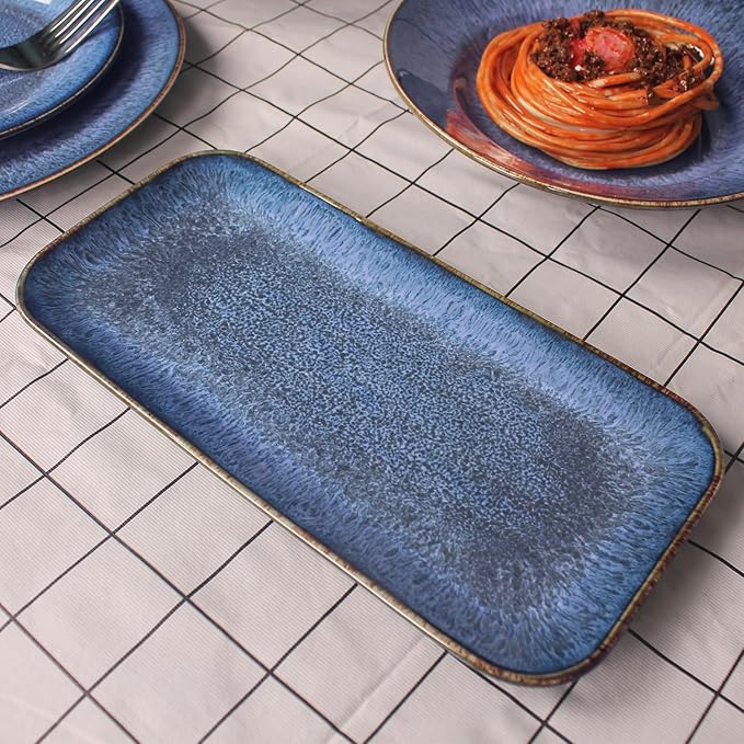 Porcelain Dinner Plates set dessert salad dish Set of 4,Main Dish for Steak,Bread, Pasta,Salad, Microwave Oven and Dishwasher Safe,Scratch Resistant Reusable 9.8 INCH Rectangular-Ruum Studio Home