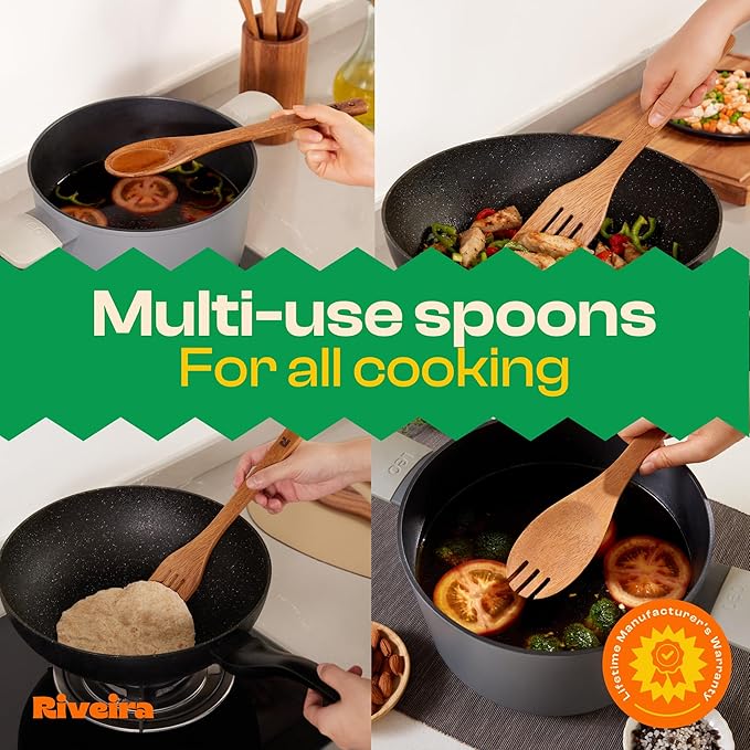 Riveira Walnut Wooden Spoons for Cooking Set of 9 – Natural Walnut Wooden Cooking Utensils, Spatula, Spoon - Premium Quality Utensil Set for Non-Toxic Cooking-Ruum Studio Home