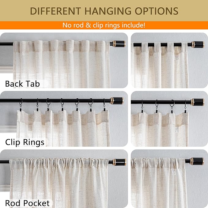 MYSKY HOME Linen Curtains 95 Inches Long for Sliding Glass Door, Farmhouse Semi Sheer Ceiling Curtains Living Room Light Filtering Back Tab Elegant Style Soft Fabric, 100" x 95", Linen, 1 Panel-Ruum Studio Home