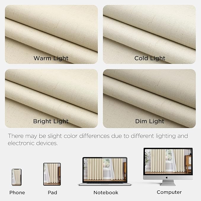 Joydeco Pinch Pleated Linen Curtains Darkening Drapes for Bedroom, 100% Blackout Drapes 96 inches Long 2 Panels Heat Blocking Curtains(Bleached Sand,40'' Wx96'' L)-Ruum Studio Home