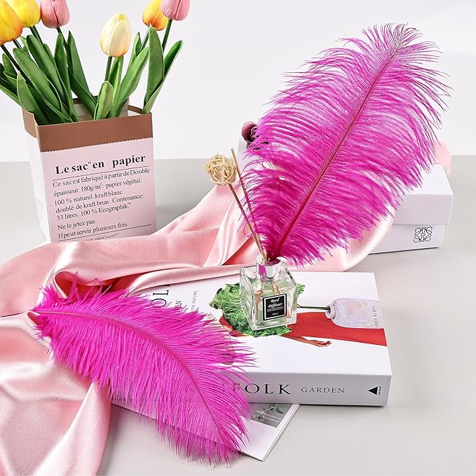 THARAHT Hot Pink Ostrich Feathers 12pcs Natural Bulk 10-12Inch 25cm-30cm for Crafts Wedding Party Centerpieces Easter Gatsbi and Home Decoration Feathers-Ruum Studio Home