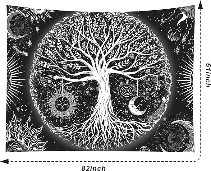 FORATER Tree of Life Tapestry Wall Hanging, Sun and Moon Aesthetic Wall Tapestry Black and White Tapestries Home Decor for Living Room Bedroom(61 x 82 Inch, Black and White)-Ruum Studio Home