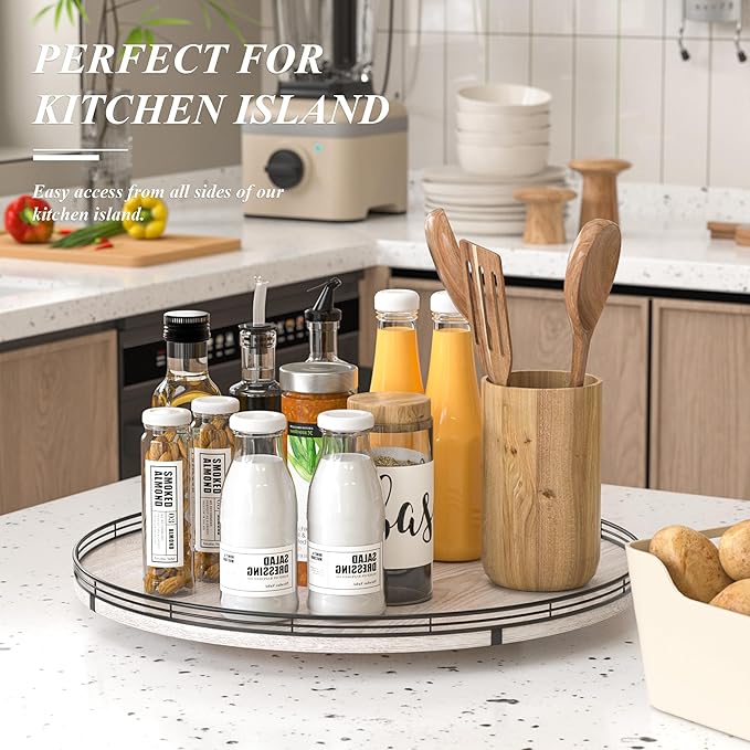 21" Lazy Susan Wood Turntable Organizer for Kitchen Decor, Farmhouse Round Wooden Lazy Susan Organization and Storage for Cabinet, Dining Table, Pantry, Bathroom, Countertop, Centerpiece, Home Decor-Ruum Studio Home