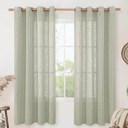 LAMIT Sage Grey Linen Curtains 72 Inch for Living Room 2 Panels, Linen Textured Light Filtering Semi Sheer Bronze Grommet Privacy Panels for Bedroom/Farmhouse, 52 x 72 Inch-Ruum Studio Home