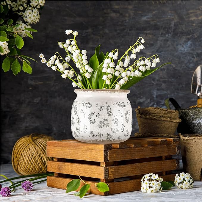 Vintage Planter Large Ceramic Plants Pot Green Leaves Crack Cottage Scroll Vase Flower Vase Pot Indoor Plants Home Kitchen Decor Farmhouse Antique Decorative Gift-Ruum Studio Home