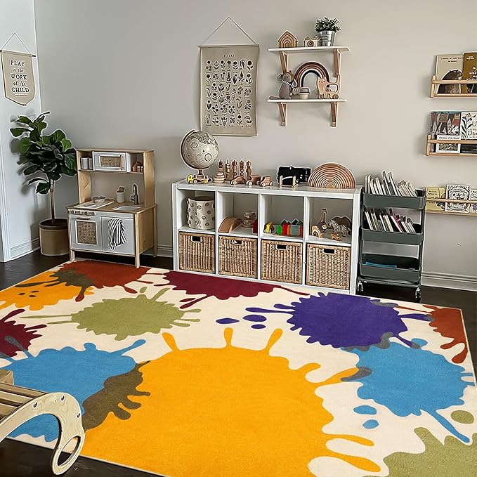 STARUIA Large Area Rug for Living Room, 8'x10' Rainbow Kids Rug for Classroom, Colorful Art Washable Rugs for Bedroom, Non-Slip Ink Splotch Nursery Rugs Soft Modern Living Room Carpet for Dorm School-Ruum Studio Home