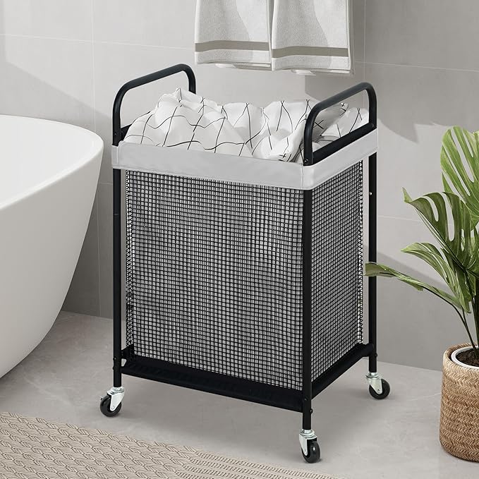 STO STO Laundry Hamper, 90L Rolling Laundry Sorter Cart with Removable and Washable Liner Bag, Rolling Clothes Hamper with Metal Handle for Laundry Room and Bedroom, Gray-Ruum Studio Home