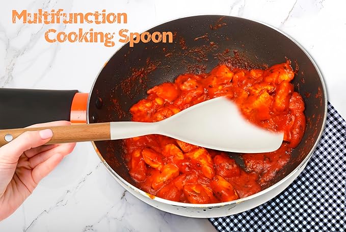 Silicone Cooking Utensils Set, 6 Pack Large Kitchen Utensils Set with Wooden Handle, Heat Resistant Silicone Utensil Spatula Set for Nonstick Cookware, Spatula, Turner, Spoon, Ladle BPA Free (White)-Ruum Studio Home