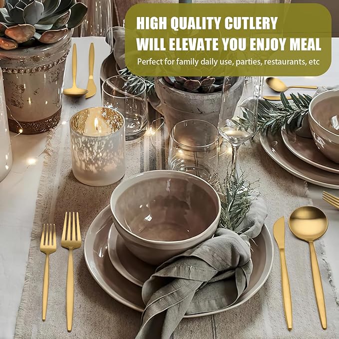20 Piece Gold Silverware Set for 4, Terlulu Stainless Steel Flatware Set, Gold Cutlery Set Utensils Set, Tableware Include Forks Knives Spoons for Home Kitchen Restaurant Wedding, Satin Finish-Ruum Studio Home