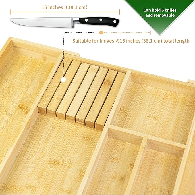 VaeFae Bamboo Kitchen Drawer Organizer, Wooden Utensil Tray with Multiple Compartments, Cutlery and Silverware Storage-Ruum Studio Home