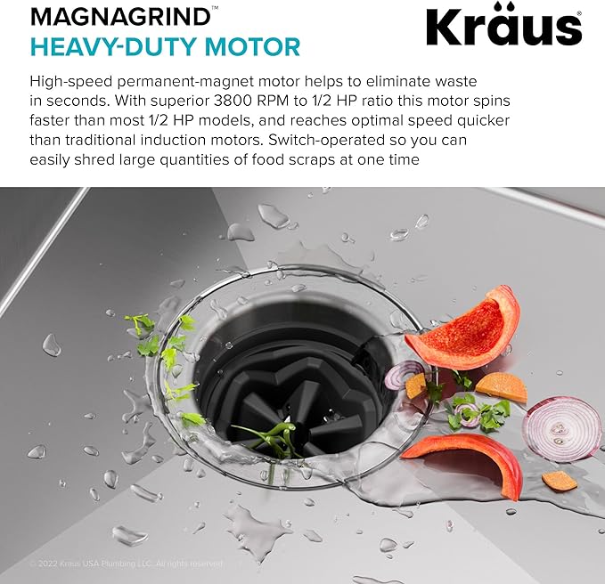 KRAUS® WasteGuard™ High-Speed 1/2 HP Continuous Feed Ultra-Quiet Motor Garbage Disposal with Power Cord and Flange Included and Universal Mount-Ruum Studio Home