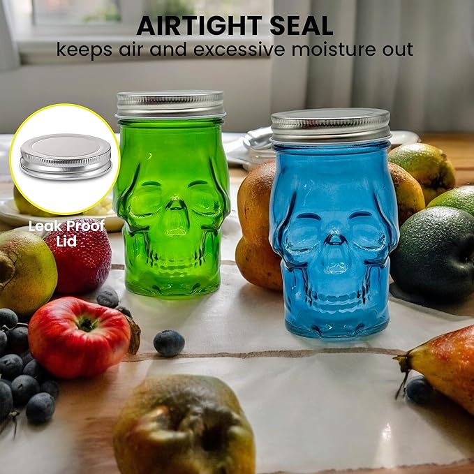Generic 14 oz Colorful Skull Glass Mason Jar – Mix & Match 7 Vibrant Colors, Large & Durable! (Blue)-Ruum Studio Home