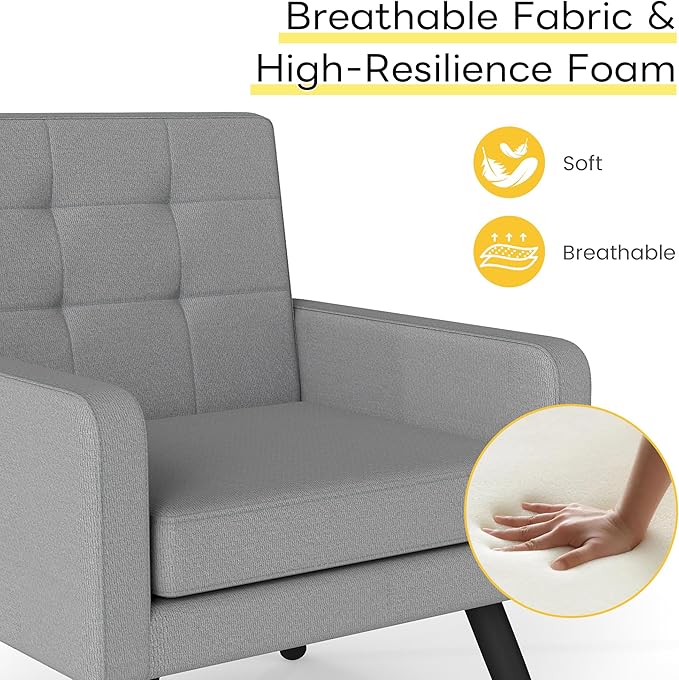 Kromax Mid-Century Modern Accent Chair for Living Room, 496 Lb. Weight Capacity, Dual Armrests, Comfy Extra Large Seat, Timeless Style Perfect for Reading & Relaxing, Light Grey-Ruum Studio Home