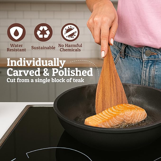 PriorityChef Premium Wooden Spoons for Cooking - 6pc Smooth Finish Teak Wooden Utensil Set with Hanging Hooks, Heat-Resistant & Nonstick Safe, Ideal for Gifting-Ruum Studio Home