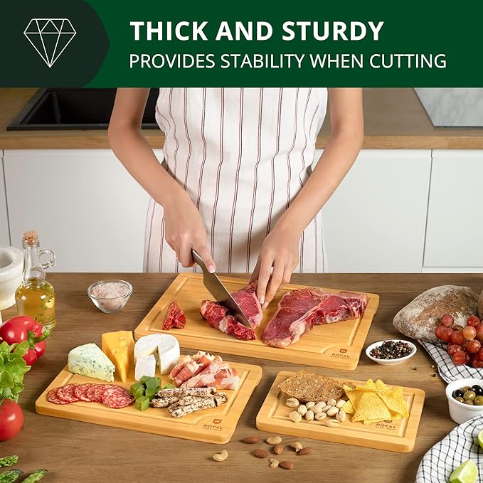 Wooden Cutting Boards for Kitchen Meal Prep & Serving - Bamboo Wood Cutting Board Set - Charcuterie & Chopping Butcher Block for Meat - Kitchen Gadgets Gift-Ruum Studio Home