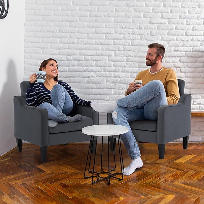 VINGLI Accent Chairs Set of 2 Living Room Chairs Dark Grey Reading Chair for Bedroom Scooped Arm Chair Mid Century Modern Linen Chairs Upholstered Comfy Chair for Apartment, Waiting Room-Ruum Studio Home