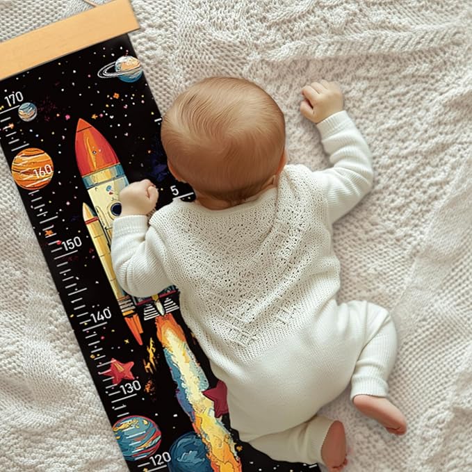 Personalized Name Growth Chart Wall Decor for Kids – Canvas Removable Height Chart Measuring Ruler 59" x 7.9" (Rocket)-Ruum Studio Home