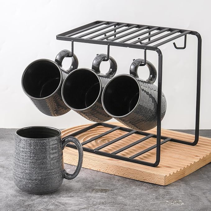 Hasense Dark Grey Coffee Mugs Set of 4, 12oz Ceramic Coffee Cups, Latte Mug with Large Handle for Coffee, Tea, Milk and Hot Cocoa,Easy Hold & Clean, Dishwasher & Microwave Safe-Ruum Studio Home
