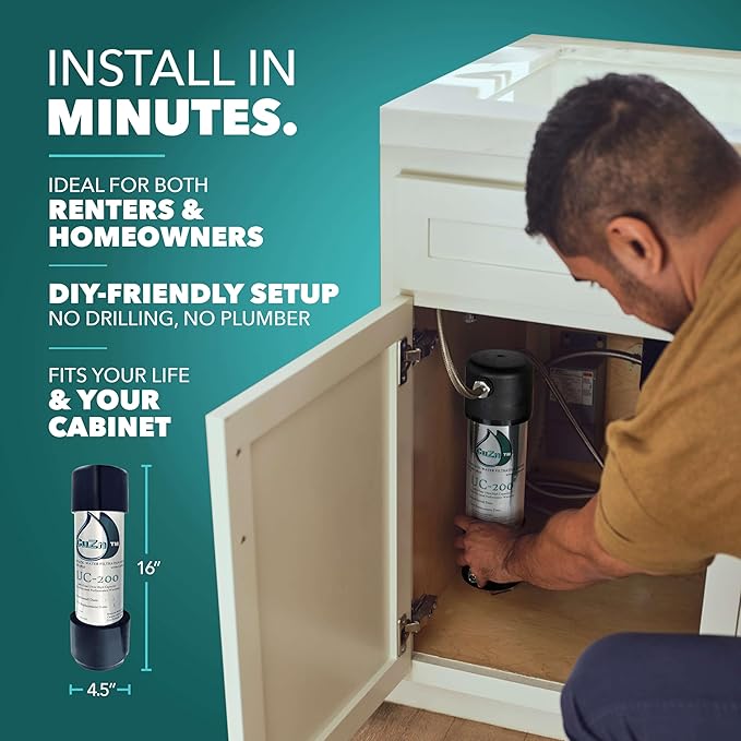 Under Sink Water Filter for Sink Faucet by CuZn, 5 Year Filtration Life, Reduces PFAs, PFOS, Lead, Chlorine, Improves Taste of Tap Water with NSF/ANSI 42 & 372 Certified High Performance-Ruum Studio Home