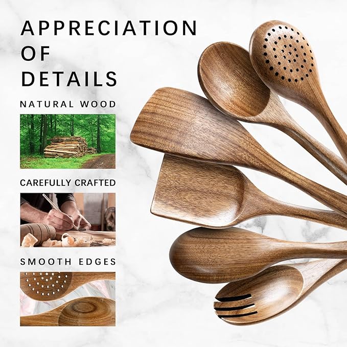 Wooden Spoons for Cooking, Nonstick Cooking Utensil Set with 6 Piece Acacia Wooden Spatulas and Spoons for Cooking, Terrific for Everyday Kitchen Tasks-Ruum Studio Home