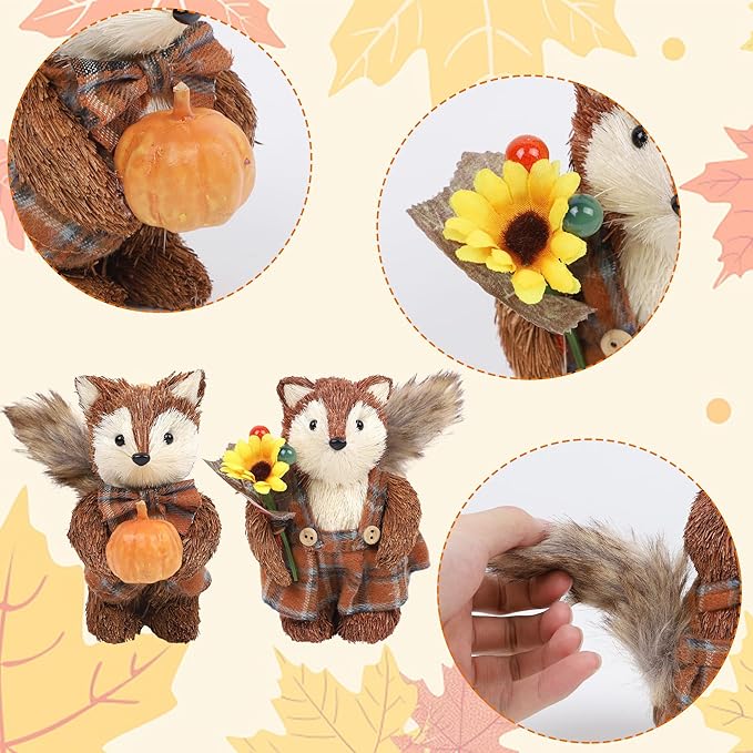 winemana 2 Pack Fall Decor Fox, Thanksgiving Decorations Indoor Sisal Foxes for Home Table Centerpiece Handmade Autumn Woodland Animal Friend Figurines with Pumpkin for Shelf Office Décor-Ruum Studio Home