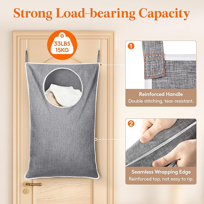 Lifewit Over Door Laundry Hamper, Large Collapsible Hanging Laundry Hamper, Hanging Laundry Basket Bag for Bathroom Bedroom Dirty Clothes Storage Organizer, Light Gray-Ruum Studio Home