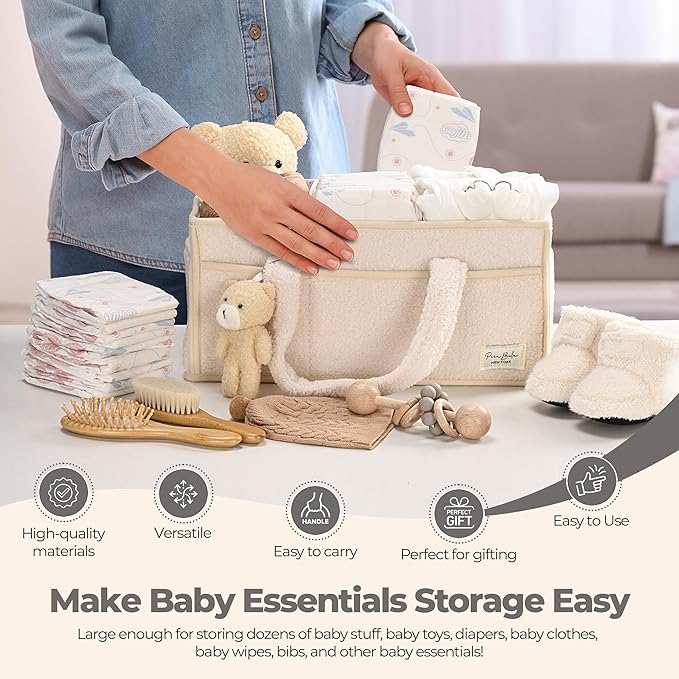 PeraBella Baby Diaper Caddy Organizer with Handle, Boy & Girl Shower Gift Basket, Portable Diaper Storage Basket Bin for Wipes, Newborn Baby Essentials Registry Search Must Haves, Car Caddy Organizer-Ruum Studio Home