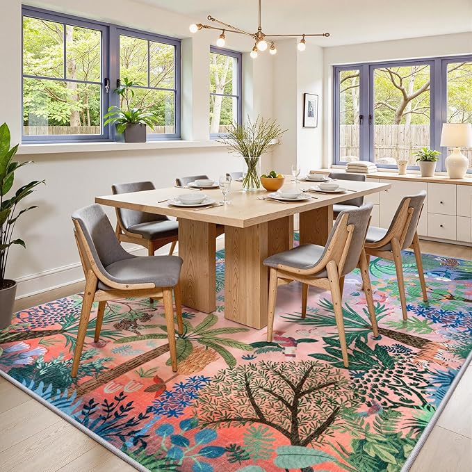 LIVEBOX Machine Washable Area Rugs 8x10 Lavender Girls Bedroom Rug, Soft Ultra-Thin Nursery Girl Carpet for Living Room, Jungle Purple Rugs for Girls Room, Lilac Rug for Nursery Room-Ruum Studio Home